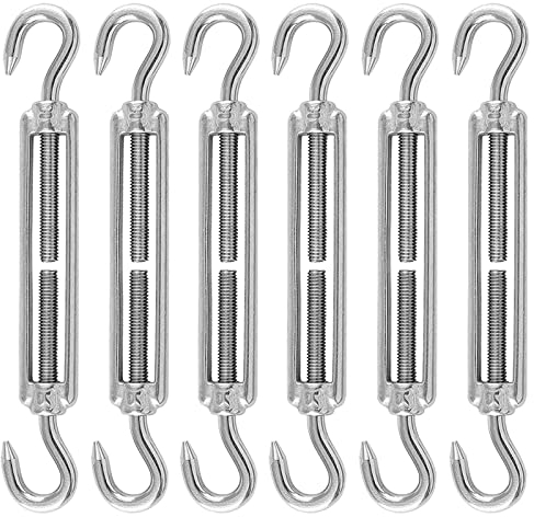 Fissaggio per Vela Parasole, Acciaio Inossidabile per Tenda a Vela 304 CC, 6 Pezzi, Gancio di Tensione per Tende da Sole, Corde o Stendibiancheria (Argento)