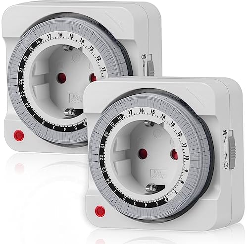 LUCKYKODOR 2 Stück Zeitschaltuhr Steckdose 24 Stunden 3600W Analoge Zeitschaltuhr Mechanische Zeitschaltuhr 96 Segmente (alle 15 Min) Timer Steckdose Schaltuhr Schaltsegmente für Lampen Ventilator