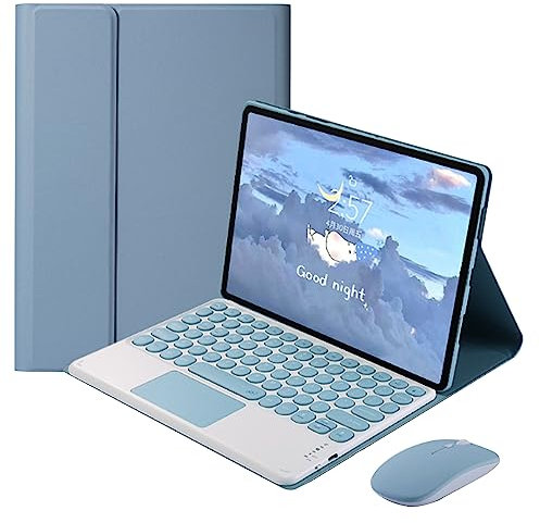QYiiD Funda con teclado táctil para Lenovo Tab M10 Plus de 10.3 pulgadas/K10 (TB-X606F/TB-X606X/TB-X6C6F/TB-X6C6X), funda para teclado con teclado inalámbrico y mouse de llave redonda, color azul