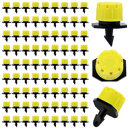 VooGenzek 90 Stücke Einstellbare Bewässerung Tropfer Sprinkler, Kunststoff Micro Flow Sprinkler für Bewässerung Tropfbewässerung, 8-Loch Anti-Clogging Emitter Tropfer für Garten, Rasen, Gelb