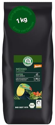 LEBENSBAUM Bio Mexiko Plantagen Kaffee ganze Bohne, Bio Röstkaffee aus 100% Arabica-Bohnen, mild-kräftig intensiver Geschmack, 1 kg