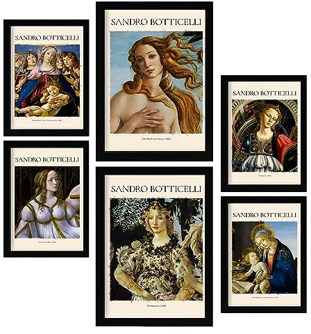 Nacnic Poster 6 set of Sandro Boticelli Sammlung von Kunstwerken, Dekorative Bilder für Ihr Wohnzimmer, Schlafzimmer, Zuhause. Wandkunst-Drucke. A4 and A3
