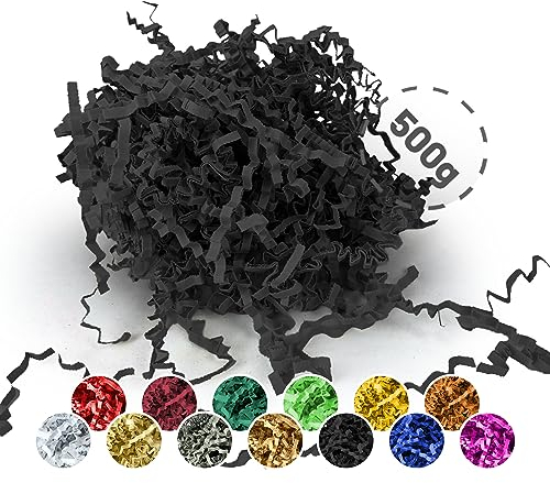 Verpackungswelt Füllmaterial 500 g | Geschreddertes Papier für Geschenkboxen & Pakete | Made in Germany | Dekoration & Schutz | Verpackungsmaterial & Zubehör zum Geschenke einpacken | Schwarz