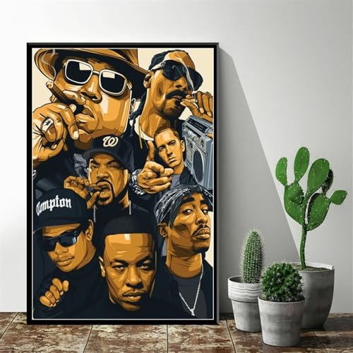 NENDERT Hip Hop Legende Biggie Smalls Wu-Tang Rap Star Wand-Kunst Leinwand Wand-Dekoration (60x90cm, Unbehandelt, Wandmontage, Wohnzimmer)