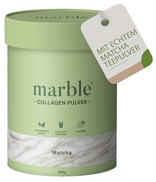 marble® Collagen Pulver 500 g - Collagenpeptide skin glow - 60 Tage risikofrei testen - Aminosäuren Komplex hochdosiert - Kollagenpulver in Pappdose ohne Plastiklöffel (Matcha)