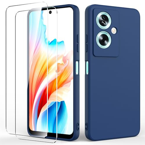 Byvuwiay Funda Compatible con OPPO A79 5G, con 2 Piezas Cristal Templado, Carcasa de Líquida TPU Anti-Choque, Carcasa OPPO A79 5G, Blau