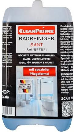 CleanPrince Badreiniger Sani säurefrei 2 Liter im Kanister | für Granit Marmor Natursteinfliesen Entkalker Kalkentferner Marmorbad