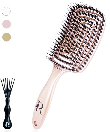 Haarbürste Wildschweinborsten, Für Alle Haartypen, Schmerzfreies Entwirren - Kopfhaut Massagebürste - Haarbürste Ohne Ziepen - Detangler Bürste Ideal für Kinder und Perfekt für Damen (Rosa)