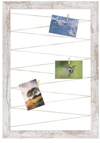 CLAMARO 'Neo Collage Line' Fotohalter 55x75 cm | Vintage Weiss | Hochformat Bilderrahmen mit Fotoleine aus Juteband und Holzklammern | Ideal als Fotocollage Galerie, Fotowand oder Fotorahmen