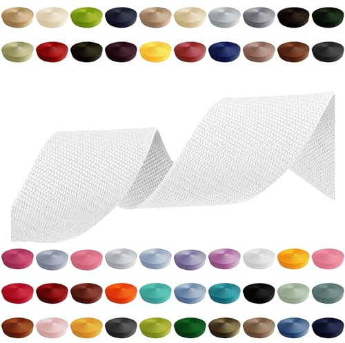 Gurtband 2m 5m 10m 50m, 50 Farben, Breite 10mm 15mm 20mm 25mm 30mm 40mm 50 mm Taschengurt Polypropylen Ideal für DIY-Projekte, Handarbeiten & Outdoor (501) Weiß, 25mm x 2m