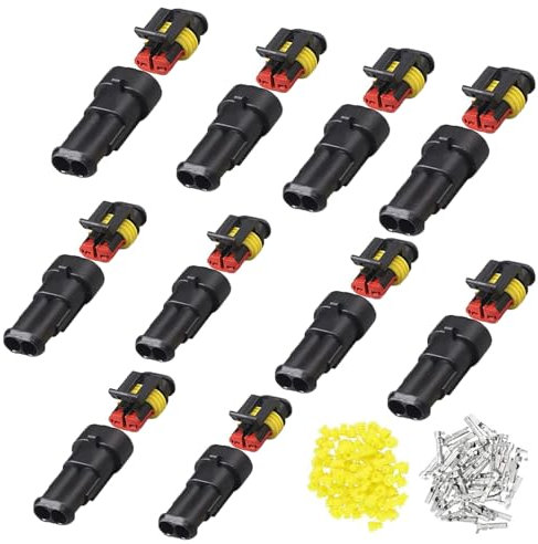 Kabel Steckverbinder Stecker 10 Pcs, 2 Polig Wasserdicht Schnellverbinder, Mit Draht für Auto, KFZ, LKW, Kayak, Boote, Roller, Motorrad