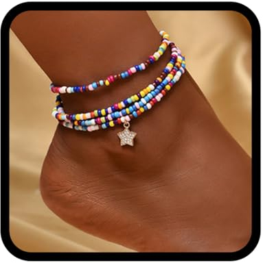 Fashband Bracelet de cheville bohème avec perles en forme d'étoile - Bijou de cheville pour femme