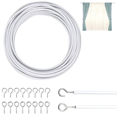 Vorhangdraht Weiß 6M Gardinendraht Curtain Wire Gardinenschnur, Gardinenseil Vorhangseile für Gardinenstangen Vorhänge Duschvorhänge
