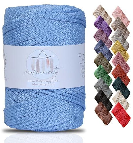 Makromecity Makramee Garn 3mm x 120m Babyblau Premium Polyester Makramee Schnur Polypropylene Yarn Basteln für Wandbehänge Umhängetasche Handtasche Runner Schnullerkette Platzteller