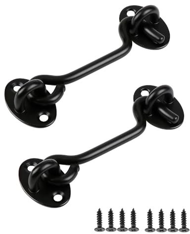 Bmeigo 2PCS 4 inch Hook and Eye Latch Set, Stainless Steel 100mm Gate Hook Heavy Duty Cabin Hook Barn Door Swivel Latch Locks for Window, Door, Shed, Garage, Cabinet (Black)