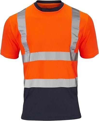 RF BY HARJAS Mens HI VIS HIGH Visibility Short Sleeve Tshirts Crew Neck 2 Tone-Orange/NAVI (AS PER ISO 20471:2013) (UK, Alpha, M, Regular, Regular, Orange)