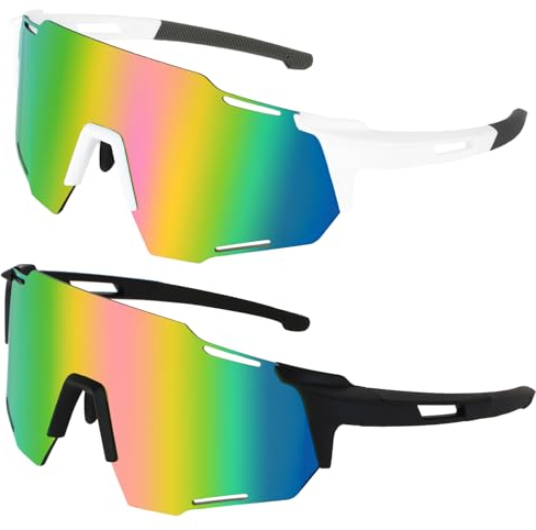 Virtue Yun 2 Stück Schnelle Brille, Fahrradbrille, Polarisierte Sport Sonnenbrille Fahrradbrille Winddicht UV 400 Schutzbrille für Radfahren Klettern Glof Freien (Schwarz Weiß)