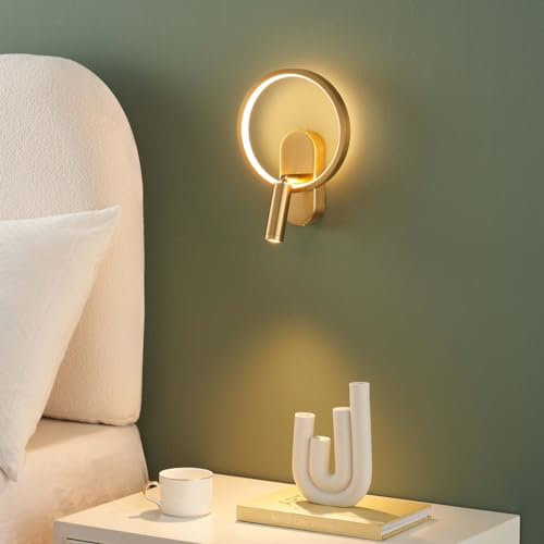 KOSILUM - Applique dorée double lumière avec liseuse centrée - Lona - Lumière Blanc Chaud Eclairage Salon Chambre Cuisine Couloir - 15W - 1650 lm - LED intégrée - IP20