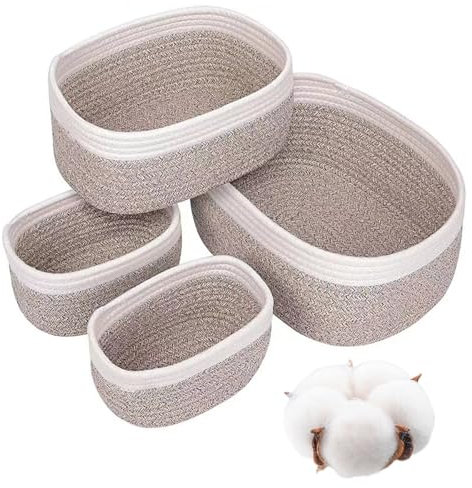 feyiubmenSet mit 4 gewebten Baumwollseil-Aufbewahrungskörben, Aufbewahrungskorb Wickeltisch Organizer, stapelbarer Aufbewahrungskorb für Kinderzimmer Wohnzimmer Badezimmer Tisch Dekorativ