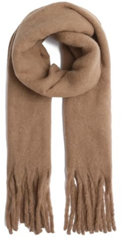 stylx Damen Web Strickschal UNI FARBEN und langen dicken FRANSEN, warmer Winter, Stola (UNI camel)