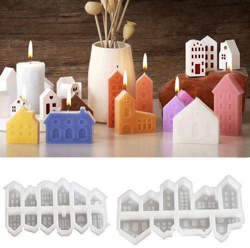 Yungeln Stampi per Candele 3D in Silicone - 22 Forme Natalizie a Casetta per Candele Fai da Te, Famiglia - Stampi per Gesso