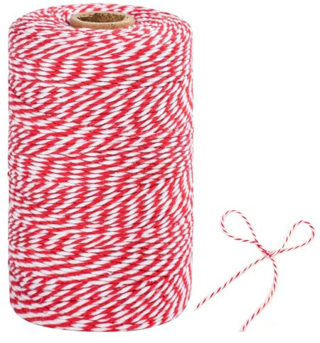 TACHIO 200M 2mm Cordoncino Cotone Spago Rosso e Bianco Natale,Decorativo Spago,per Cucina Cottura Natale Confezionamento Regalo,perfetto per lavori fai da te, giardinaggio