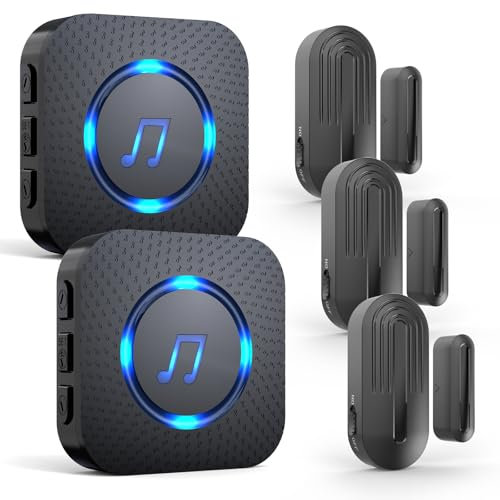 SANJIE Wireless Door Open Alarm Sensor Chime for Home Business Shop Office When Entering,Shop Entry Chime, 800FT Long Range,55 Ringtones 5 Volume Level,2 UK Plug in Receivers 3 Sensor,Black