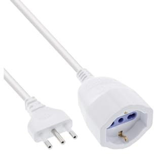 InLine Strom-Verlängerungskabel Italien, Stecker Typ L auf Kombi-Buchse Typ F/L, für deutsche & italienische Geräte, weiß, 230V, 3m, 16403I