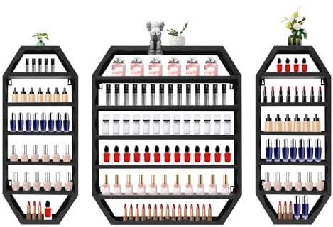 DCSYOG 3 Stück Nagellack Regal, Wandmontage Nagellackregal Metall Nagellack Aufbewahrung, Lippenstift Parfüm Wandregal Ätherische Öle Organizer für Zuhause Spa Nagelstudio (Schwarz)