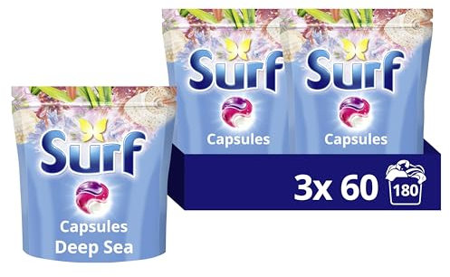 Surf 3 in 1 Deep Sea Laundry Washing Detergent Capsules joy-infused fragrance with natural essential oils lasting up to 12 hours in wear for brilliantly clean results 180 washes (3x 60)