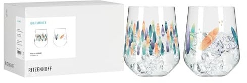 RITZENHOFF 8094001 Gin Tumbler 700 ml 2er Set - 2 Stück Gin-Gläser mit Surfer-Motiv, bunt - Made in Germany