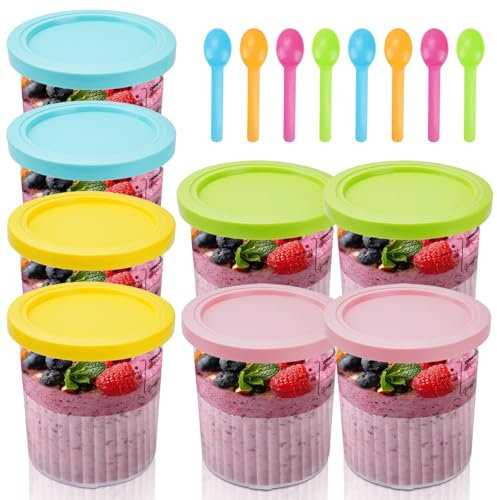 Lot de 8 récipients pour pintes Ninja Creami Deluxe - Compatible avec les gammes NC501, NC500 - 680 ml - Sans BPA - Passe au lave-vaisselle