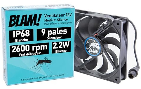 BLAM! Ventilator, 12 V, IP68, kompatibel mit Biogents (*) BG-Moosquitaire (*) Mückenfalle Wasserdicht Modell Silence geringer Stromverbrauch 2,2 W brushless 9 Flügel