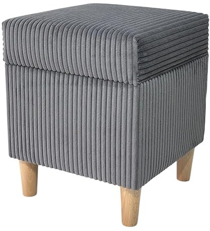 Leo4dog Sitzhocker mit Stauraum aus Cord Fußbank Polsterhocker N 35x35x42 (Dunkelgrau)