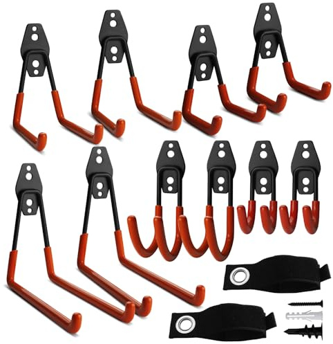 INHHCED Ganci per garage, confezione da 12 supporti da parete con 2 prolunghe per riporre le cinture, resistenti per organizer multiuso, attrezzi da giardino, gancio per scala, bicicletta