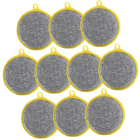 Estropajo Redondo de Doble Cara para Cocina, 10 Piezas, Esponja | Limpiadora Multiusos, Revestimiento Metálico, Secado Rápido, Platos y Superficies, Uso Doméstico
