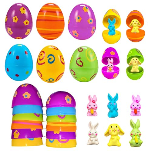 BOOSHMall 24 Stück Ostereier Gefüllt mit 24 entzückenden Kaninchen, Ostergeschenke Kinder, Ostereier zum Befüllen mit Osterhasen, Ostereiersuche, Geeignet für Jungen und Mädchen Partygeschenke