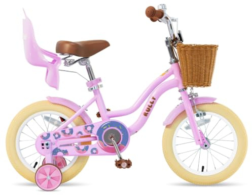 RULLY Kinderfahrrad für Mädchen, Laufrad mit Stützrädern, Korb & Puppensitz, Verstellbarer Sitz, Fahrrad für Kinder von 2–7 Jahren, Pink/Lila/Blau