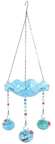 Kikumi Mangeoire pour Colibris, Bain d'oiseaux Extérieur, Fontaine de Bain d'oiseaux Solaire Suspendue 2 en 1 avec 3 Pots d'alimentation pour Petits Oiseaux