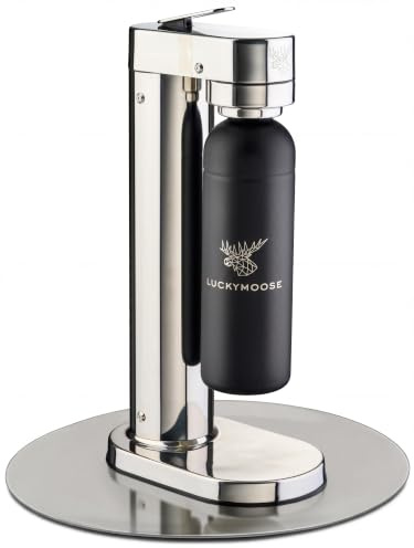 Luckymoose Infinity-S Wassersprudler aus hochwertigem Edelstahl (Silver/Black) – inkl. 2x 1,25L Edelstahlflaschen – extra hygienische herausnehmbare Düse – Langlebige CO₂ Sprudelwasser Maschine