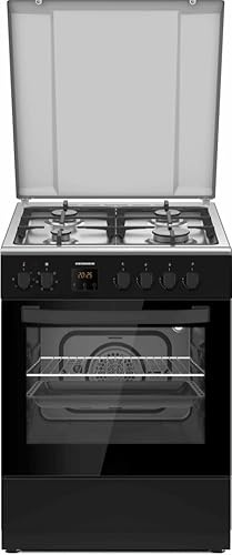 HEINNER HFSC‑S66FDCC‑IBK Mixt Cooker, 4‑Flammen Gas‑Kochfeld • Elektrischer Backofen 65 L • 6 Backofen‑Funktionen, Timer & Grillfunktion, Unterbau‑Stauraum, Schwarz • 5 Jahre Garantie