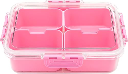 Meekco 4-Compartment Snack Box with Lid, 800ml | Portable BPA-Free Divided Tray with Four Compartments and Airtight Lid for Snacks, Lunches and Meal Preparation