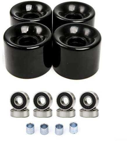 Nexbrill 4 Stück 60 x 45 mm 78A PU Skateboard Longboard Rollen Set mit ABEC-9 608RS Kugellager und Abstandshalter, geeignet für Standard-Skateboards, für Cruiser Boards und Short Boards (schwarz)