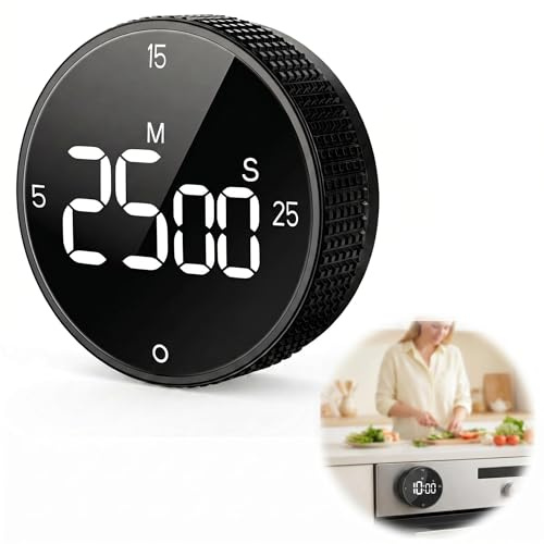 Temporizador Cocina Digital Giratorio Magnético, con Pantalla LED Grande | 3 Niveles de Volumen, 3 ajustes preestablecidos (5/15/25 min), para Cocina, Oficina y Gimnasio