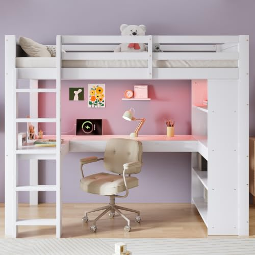ModernLuxe 3FT High Sleeper Bed with Desk, LED & Charging, White