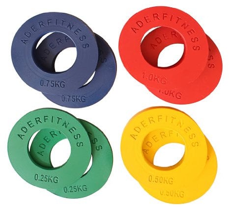 Olympic Fractional Plates 0.25, 0.50, 0.75, 1.00 Kg(.55, 1.1, 1.65, 2.2 Lbs) 4 Pairs Great Gift Idea! by Ader Sports