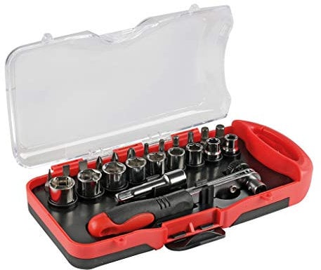 Cogex - Coffret à Douilles 1/4 23 Pièces - Composition: Coffret Plastique Avec 9 Douilles, 12 Embouts de Vissage, 1 Mini Cliquet Réversible et Une Rallonge