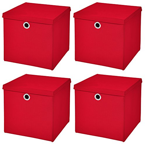 StickandShine 4er Set Rot Faltbox 28 x 28 x 28 cm Aufbewahrungsbox faltbar mit Deckel