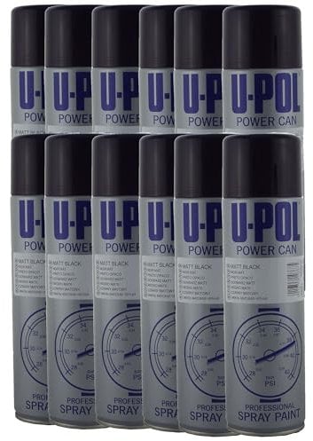UPol U-Pol 12 x Power Can MATT BLACK Paint 500ml Aerosol Powercan Matt Black - Durable top coat with a matt finish 12 x 500ml Aerosol Cans