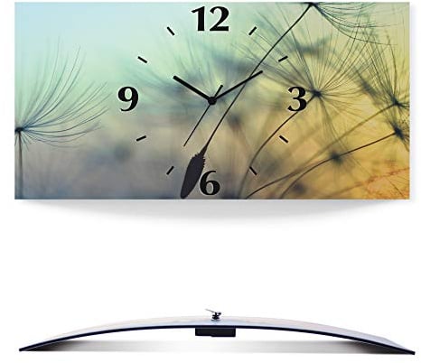 ARTLAND Wanddeko Wanduhr ohne Tickgeräusche Alu Funkuhr 60x30 cm Rechteckig Lautlos Pusteblume Blumen Sonne Natur Design Modern T5XL